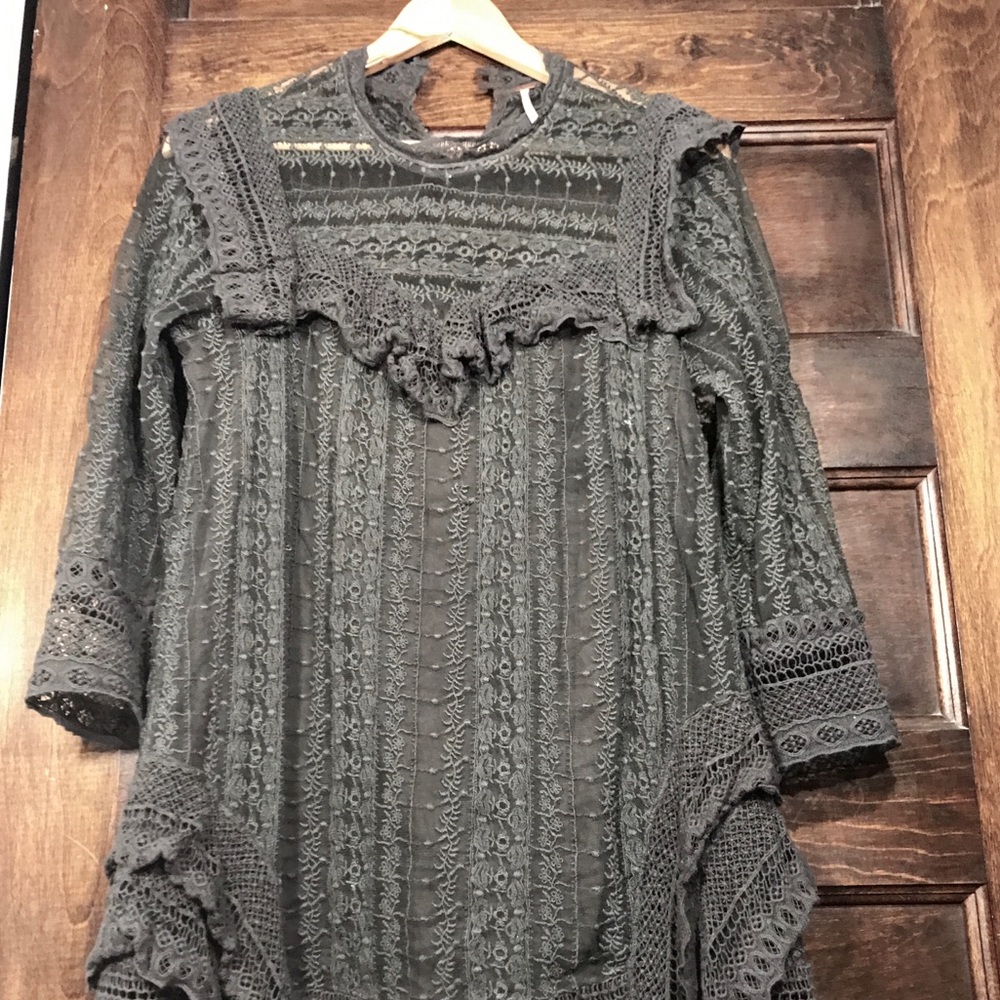 Free People Boho Lace Dress with Ruffle Detail